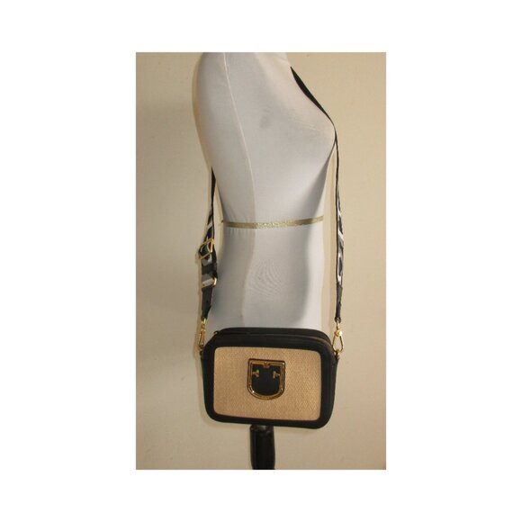 Furla Brava Mini Straw & Black Leather Summer Crossbody Shoulder Bag NWOT - Picture 2 of 11